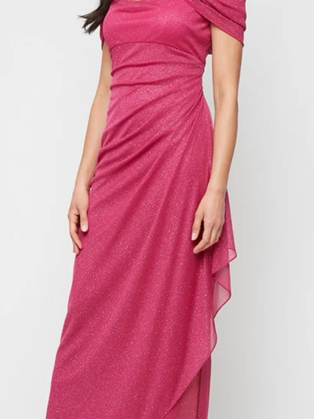 Alex Evenings Sparkling Fuchsia Cold Shoulder Gown